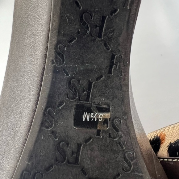 Franco Sarto Brown Tan Black Wedge Sandal Calf Hair Leather Womens size 9.5 - Picture 10 of 10
